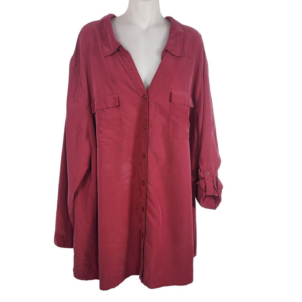 Catherines Womens Shirt Modal Blend Soft Button Front Long Tab Sleeve Size 3X